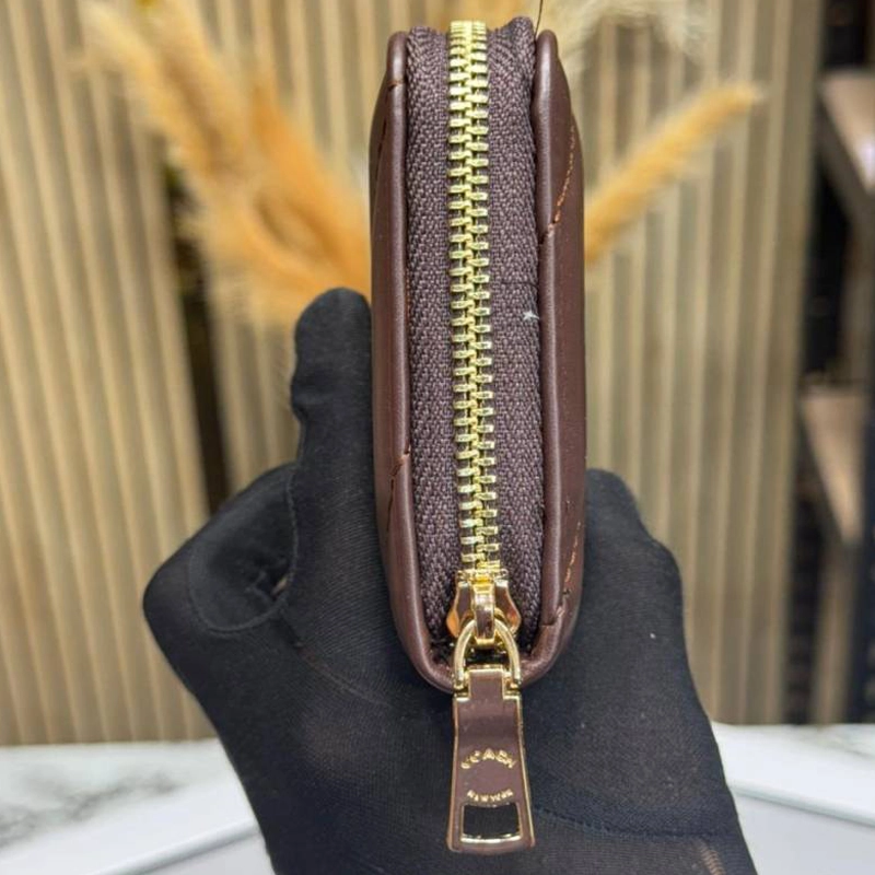 Accordion Pillow Quilted Zipper Brown Wallet