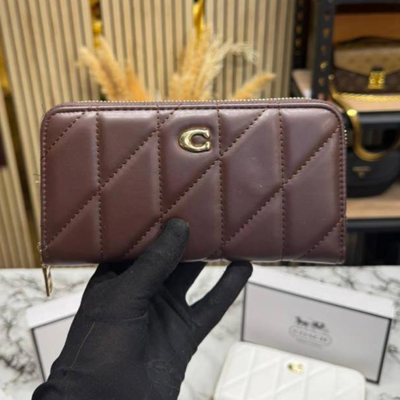 Accordion Pillow Quilted Zipper Brown Wallet