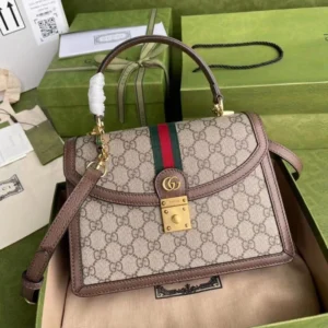 Designer-inspired GG Ophidia Top Handle Sling Beige Brown Bag