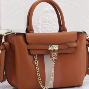 Designer-inspired Hamilton Legacy Stripe Belted Satchel Brown Hand Bag
