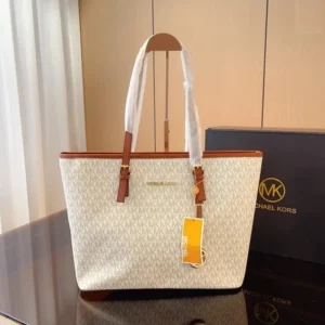 Designer-inspired Jet Set Travel Medium Logo Tote White Brown Bag