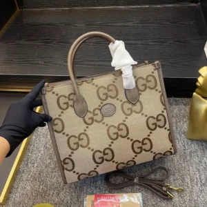 Designer-inspired Jumbo GG Tote Beige Brown Bag