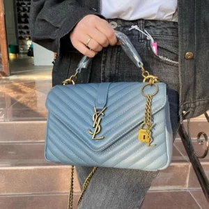 Designer-inspired Monogram College Satchel Blue Bag