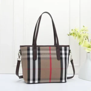 Designer-inspired Signature Check Pattern Tote Brown Bag