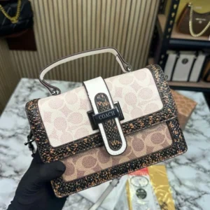 Designer-inspired Signature Monogram Studded Flap Sling White Brown Handbag