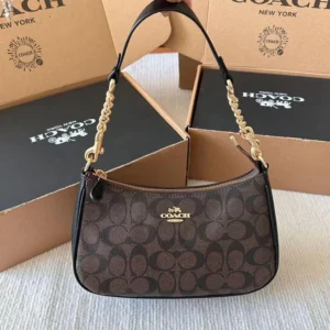 Designer-inspired Teri Signature Shoulder Coffee Black Bag