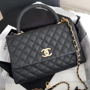High End Classic Coco Top Handle Flap Black Caviar Gold Hand Bag