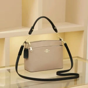 High End Crossgrain Leather Crossbody Sling Cream Black Bag