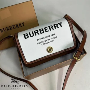 High End Horseferry Print Canvas Note Crossbody White Brown Bag