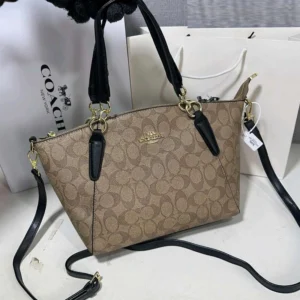 High End Kelsey Satchel Tote Khaki Black Bag