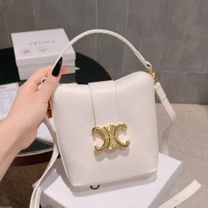 High End Louise Calfskin Small Bucket White Bag