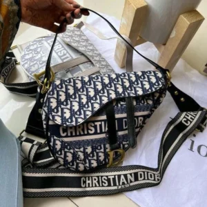 High End Oblique Jacquard Crossbody Saddle Sling Black Bag