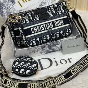 High End Oblique Jacquard Multi Pochette White Black Bag