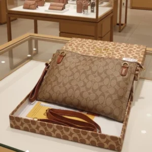 High End Signature File Pouch Sling Crossbody Khaki Bag