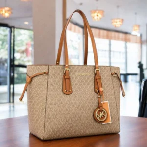 High End Voyager Medium Logo Tote Brown Bag With Logo Charm