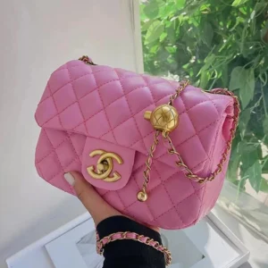 Lambskin Quilted Square Classic Flap CC Turn-lock Pink Bag