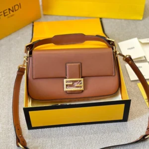 Premium Imported Baguette FF Logo Clasp Shoulder Brown Bag