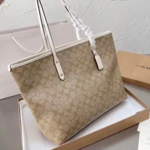 Premium Imported Signature Large City Tote Brown White Bag