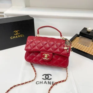 Premium Imported Youthful Vibrant Lattice CC Turn-lock Red Bag