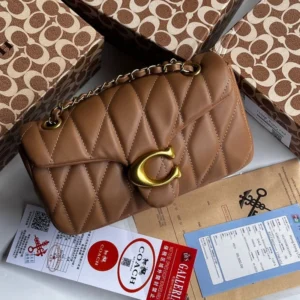 Premium Quality Quilted Tabby 26 Shoulder Tan Bag