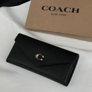 Wyn Envelope Crossgrain Leather Black Wallet