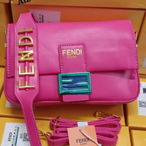 Designer-inspired Baguette FF Logo Clasp Shoulder Pink Bag