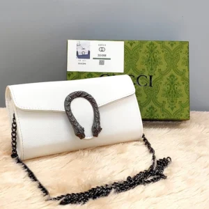 Designer-inspired Dionysus Horseshoe Grained Leather Sling White Wallet