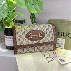 Designer-inspired Horsebit 1955 Beige Brown Wallet With Chain Strap