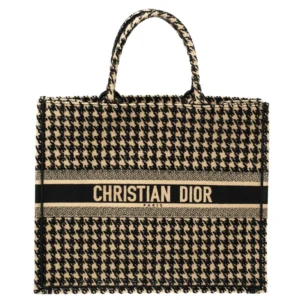 Designer-inspired Houndstooth Book Tote Black Beige Bag
