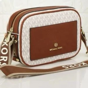 Designer-inspired Maeve Large Pocket Signature Crossbody Snapshot White Brown Bag
