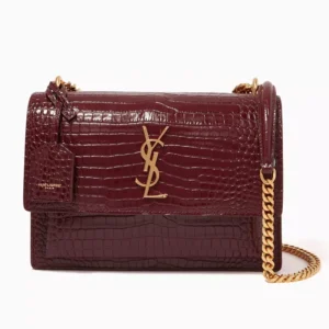 Designer-inspired Medium Sunset Crocodile-Embossed Shiny Leather Red Bag