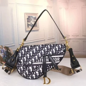 Designer-inspired Oblique Embroidery Design Saddle White Black Bag