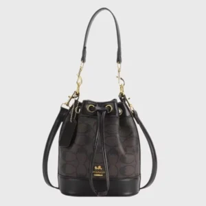 High End Camila Signature Bucket Drawstring Shoulder Black Bag