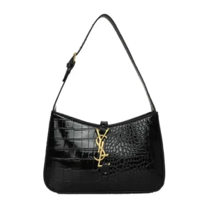 High End LE 5 A 7 Crocodile Embossed Hobo Shoulder Black Bag