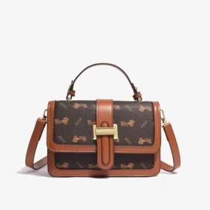 High End Monogram Patterned Crossbody Shoulder Coffee Bag