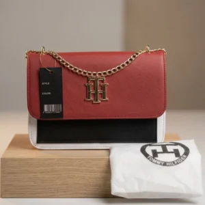 High End TH Lock Leather Chain Strap Crossover Sling Red Bag