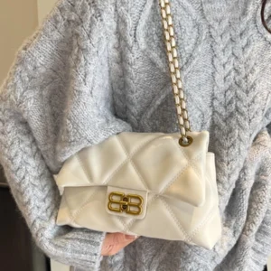 High End Women's Diamond Pattern Shoulder White Bag