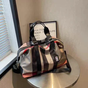Imported Sports Fitness Travel Striped Duffle Cream Bag