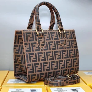 Premium Imported FF Jacquard Small Tote Brown Coffee Bag