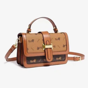 Premium Imported Two Toned Reverse Monogram Styled Satchel Tan Coffee Bag