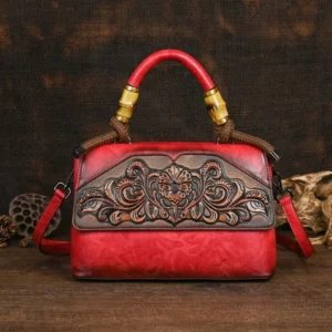 Vintage-style Women's Embossed Leather Shoulder Orange Bag