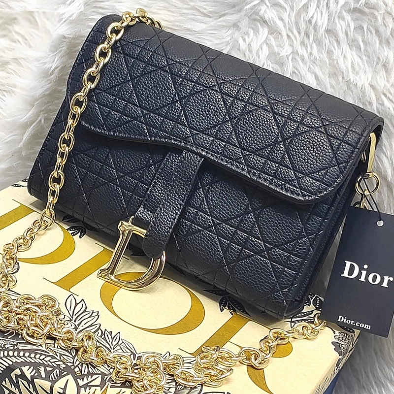 Designer-inspired Caro D Stirrup Clasp Shoulder Black Bag