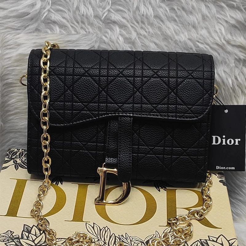 Designer-inspired Caro D Stirrup Clasp Shoulder Black Handbag