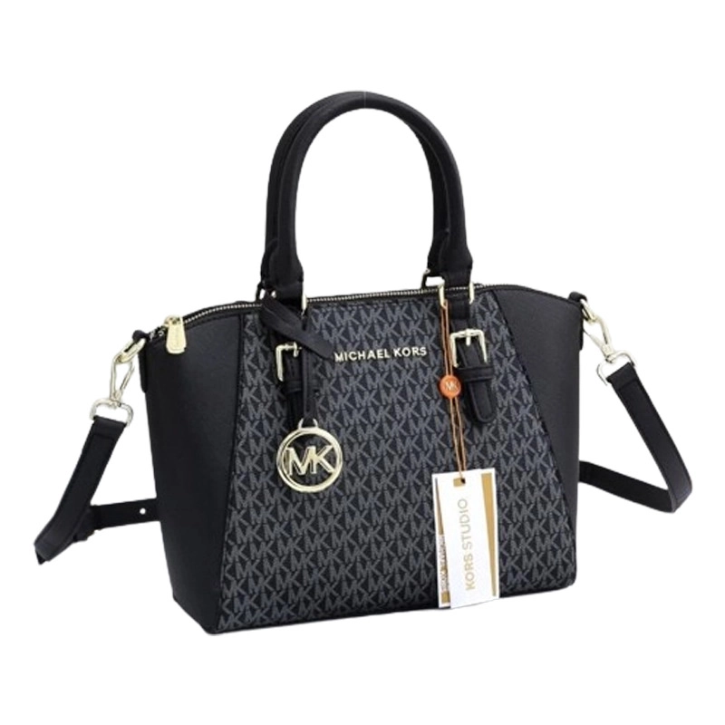 Designer-inspired Ciara Large Top Zip Signature Satchel Black Handbag