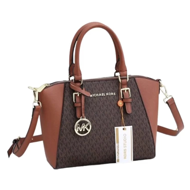 Designer-inspired Ciara Large Top Zip Signature Satchel Coffee Brown Handbag
