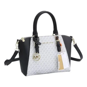 Designer-inspired Ciara Large Top Zip Signature Satchel White Black Handbag
