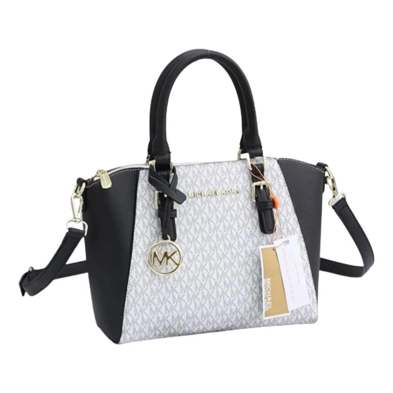 Designer-inspired Ciara Large Top Zip Signature Satchel White Black Handbag