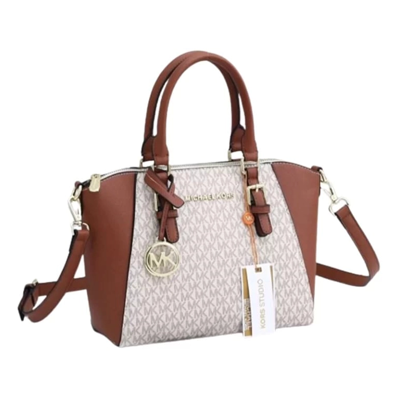 Designer-inspired Ciara Large Top Zip Signature Satchel White Brown Handbag