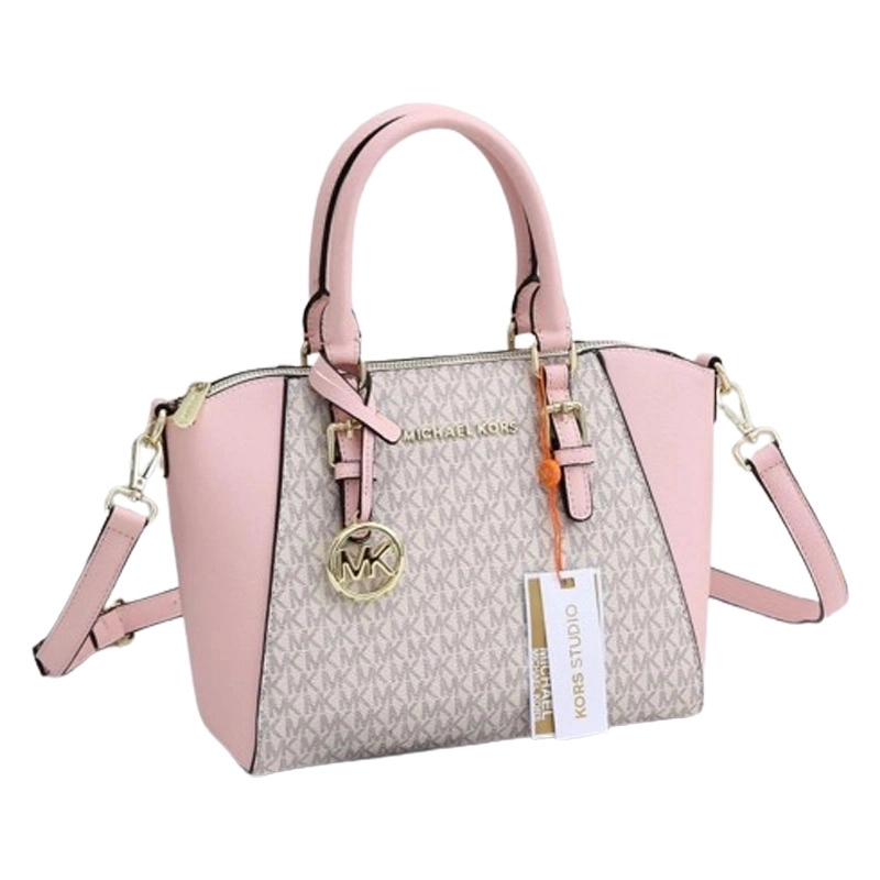 Designer-inspired Ciara Large Top Zip Signature Satchel White Pink Handbag