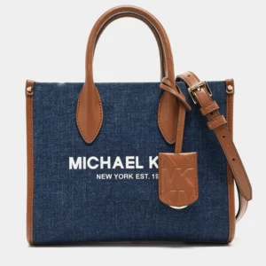 Designer-inspired Denim Leather Mirella Tote Blue Brown Bag